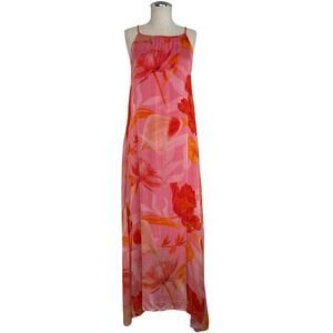 Le Ragazze Silk Blend Maxi Dress Floral Trapeze Slip Pink Orange Made in Italy